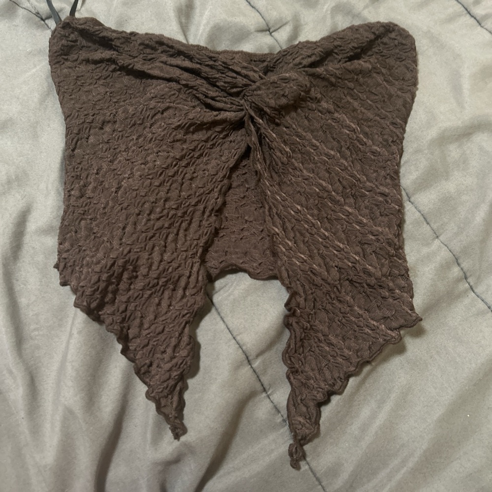 Brown Textured Crop Top